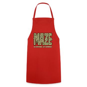 MAZE – No Directions, Just Confidence - Cooking Apron - red - Front - AI Model Male 185 dark (185cm)