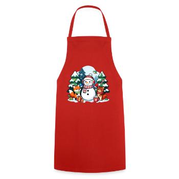 Cozy Snowman with Winter Friends - Cooking Apron - red - Front - AI Model Male 185 dark (185cm)