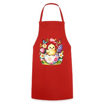 Chick in Floral Egg Hatch - Cooking Apron - red - Front - AI Model Male 185 dark (185cm)