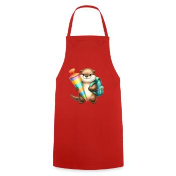 Little otter with school cone & satchel - Cooking Apron - red - Front - AI Model Male 185 dark (185cm)