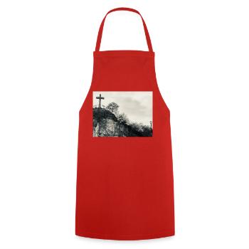 Stone Hill with Cross - Cooking Apron - red - Front - AI Model Male 185 dark (185cm)