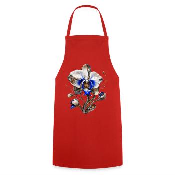 Cyberorganische Orchidee - Kochschürze - Rot - Vorne - AI Model Male 185 dark (185cm)