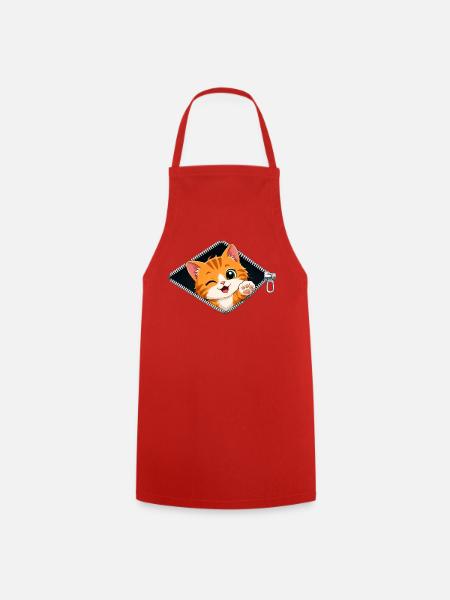 Süßes Kätzchen Reißverschluss Katze - Kochschürze - Rot