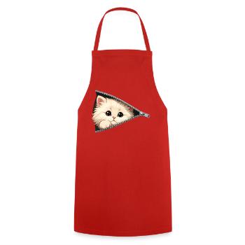 Cute Kitten Zipper Cat - Cooking Apron - red - Front - AI Model Male 185 dark (185cm)