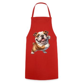 Happy Bulldog Motif - Cooking Apron - red - Front - AI Model Male 185 dark (185cm)