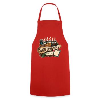 SLURP SCORE REPEAT - Cooking Apron - red - Front - AI Model Male 185 dark (185cm)