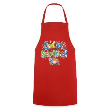 Endlich Schulkind 2026 - Fuchs bunte Einschulung - Kochschürze - Rot - Vorne - AI Model Male 185 dark (185cm)