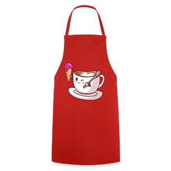 Kawaii-Kaffeekegel-Maskottchen - Kochschürze - Rot - Vorne - AI Model Male 185 dark (185cm)
