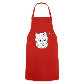 Hibou grondeur en bonnet chat - Tablier de cuisine - rouge - Devant - AI Model Male 185 dark (185cm)