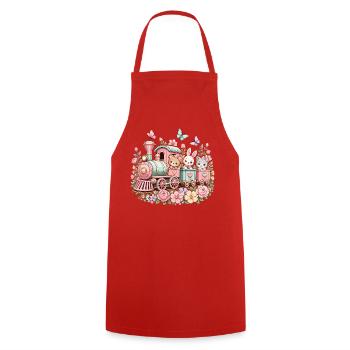 Pastel Train avec des Animaux et des Fleurs - Tablier de cuisine - rouge - Devant - AI Model Male 185 dark (185cm)