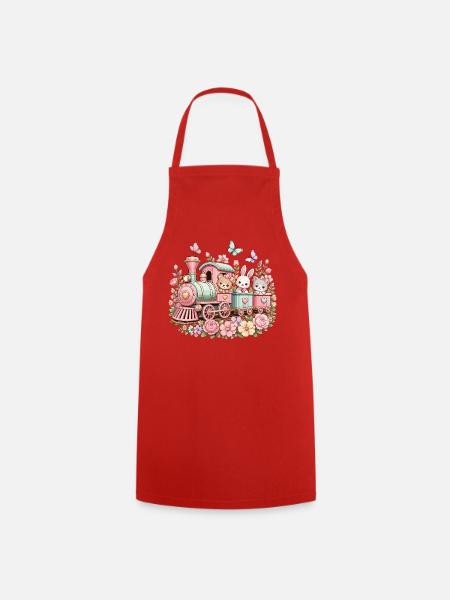 Pastell Zug mit Tierchen und Blumen - Kochschürze - Rot