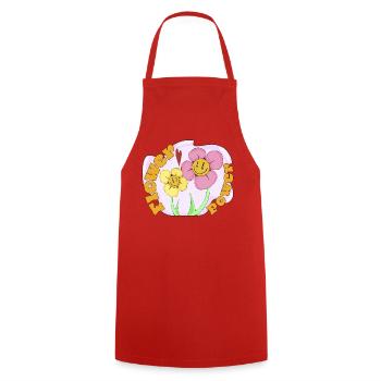 Flower Power  - Kochschürze - Rot - Vorne - AI Model Male 185 dark (185cm)