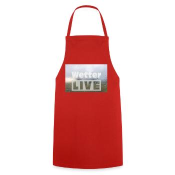 Wetter LIVE – Minimalistisches Regen Poster - Kochschürze - Rot - Vorne - AI Model Male 185 dark (185cm)