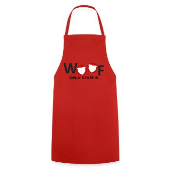 Staffie woof - 032 - Cooking Apron - red - Front - AI Model Male 185 dark (185cm)