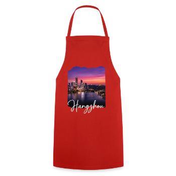 Hangzhou Evening Light Skyline Print - Cooking Apron - red - Front - AI Model Male 185 dark (185cm)