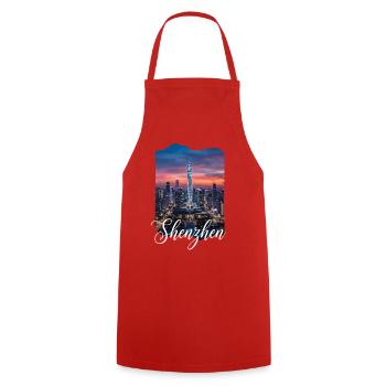 Shenzhen Skyline Abendlicht - Kochschürze - Rot - Vorne - AI Model Male 185 dark (185cm)