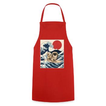 Grande vague pékinoise - Chien de Péke Maman Papa Chien de compagnie - Tablier de cuisine - rouge - Devant - AI Model Male 185 dark (185cm)