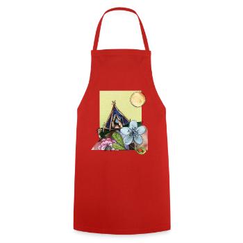 Camping in a tent - Cooking Apron - red - Front - AI Model Male 185 dark (185cm)