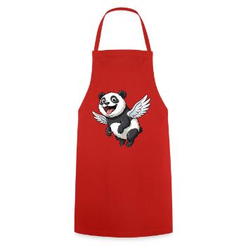 Cute Panda Angel with Wings Cartoon - Cooking Apron - red - Front - AI Model Male 185 dark (185cm)