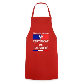 République Française Certificat de Pauvreté - Tablier de cuisine - rouge - Devant - AI Model Male 185 dark (185cm)