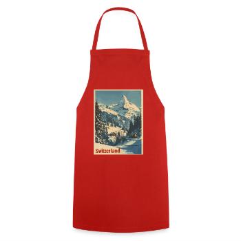 Switzerland Matterhorn Landscape Vintage Illustration - Cooking Apron - red - Front - AI Model Male 185 dark (185cm)