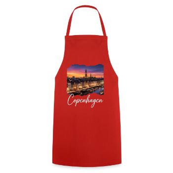 Copenhagen Evening Light Harbour Panorama - Cooking Apron - red - Front - AI Model Male 185 dark (185cm)