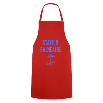 station balnéaire bleue méditerranée - Tablier de cuisine - rouge - Devant - AI Model Male 185 dark (185cm)