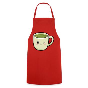 Kawaii Winking Matcha Green Tea Cup - Cooking Apron - red - Front - AI Model Male 185 dark (185cm)