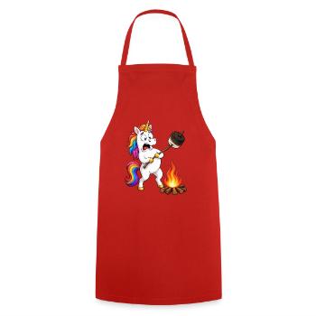 Funny Unicorn Camping Mishap - Cooking Apron - red - Front - AI Model Male 185 dark (185cm)