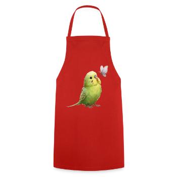 Budgie with butterfly - Cooking Apron - red - Front - AI Model Male 185 dark (185cm)
