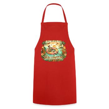 Waiting for Halloween Skeleton Hallloween Anticipation - Cooking Apron - red - Front - AI Model Male 185 dark (185cm)