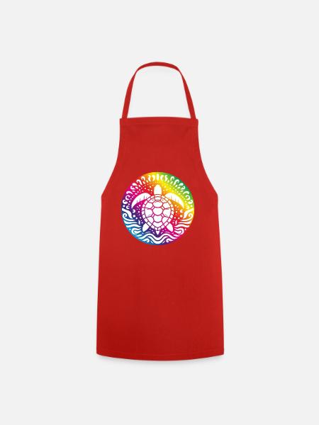 Regenbogenschildkröten-Mandala Ozeankreis - Kochschürze - Rot