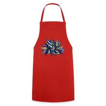 Blue-green fragment flower - Cooking Apron - red - Front - AI Model Male 185 dark (185cm)