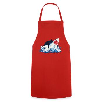Chat Requin Humour océan  - Tablier de cuisine - rouge - Devant - AI Model Male 185 dark (185cm)