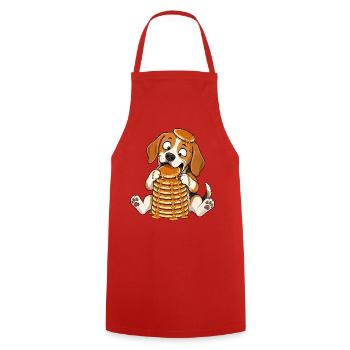 Beagle with Pancakes Funny Cartoon - Cooking Apron - red - Front - AI Model Male 185 dark (185cm)