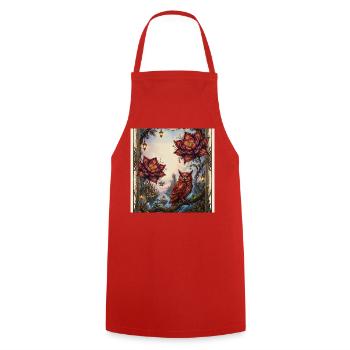 Flower and Steam Owl - Cooking Apron - red - Front - AI Model Male 185 dark (185cm)