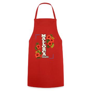 Mallorca feeling with hibiscus & tropical leaves - Cooking Apron - red - Front - AI Model Male 185 dark (185cm)