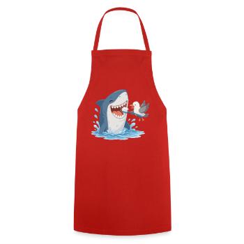 Shark brushing teeth with seagull - Cooking Apron - red - Front - AI Model Male 185 dark (185cm)