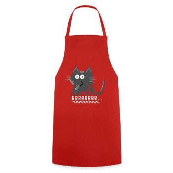 Gray Cat Cartoon Humming Noise - Cooking Apron - red - Front - AI Model Male 185 dark (185cm)