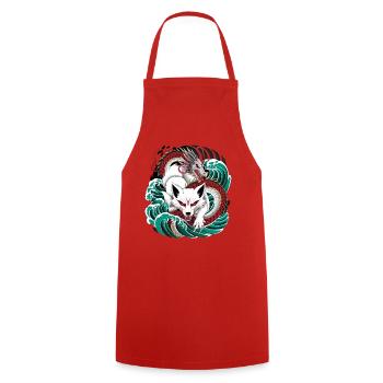 Japanese Kitsune Fox And Dragon In - Cooking Apron - red - Front - AI Model Male 185 dark (185cm)