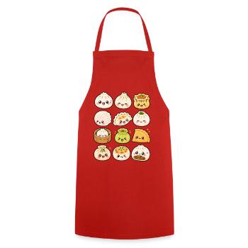 Kawaii Teigtaschen | Dumplings & Bao - Kochschürze - Rot - Vorne - AI Model Male 185 dark (185cm)