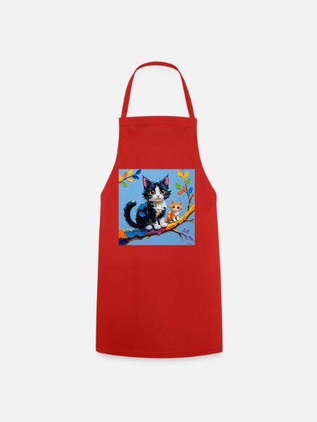 Katzen auf bunten Ästen gemalt - Kochschürze - Rot