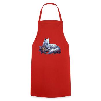Himmelblauer Wolf unter Blumen - Kochschürze - Rot - Vorne - AI Model Male 185 dark (185cm)