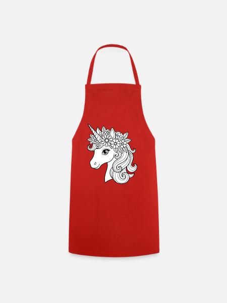 Blumenkrönendes Einhorn - Kochschürze - Rot