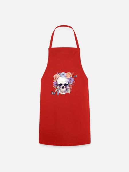 Skull Flower - Kochschürze - Rot