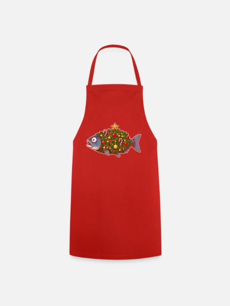 Weihnachtsfisch mit Baumschmuck - Kochschürze - Rot