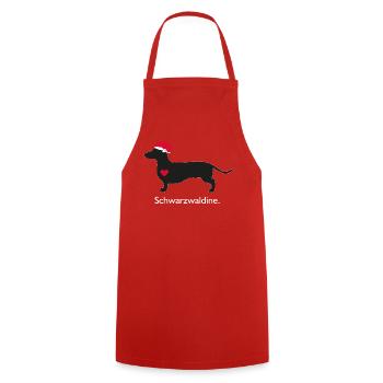 Schwarzer Dackel Herz Bollenhut - Kochschürze - Rot - Vorne - AI Model Male 185 dark (185cm)