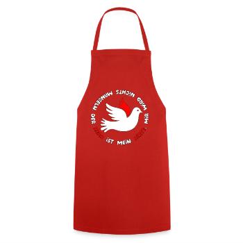 Taube mit psalm spruch  - Kochschürze - Rot - Vorne - AI Model Male 185 dark (185cm)