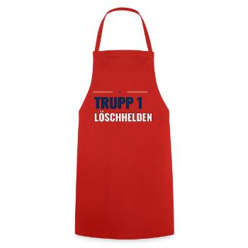 Jugendfeuerwehr Truppshirt – Trupp 1 Löschhelden - Kochschürze - Rot - Vorne - AI Model Male 185 dark (185cm)