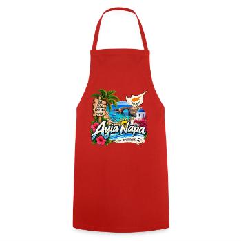 Ayia Napa – Sonne, Strand & Zypern - Kochschürze - Rot - Vorne - AI Model Male 185 dark (185cm)